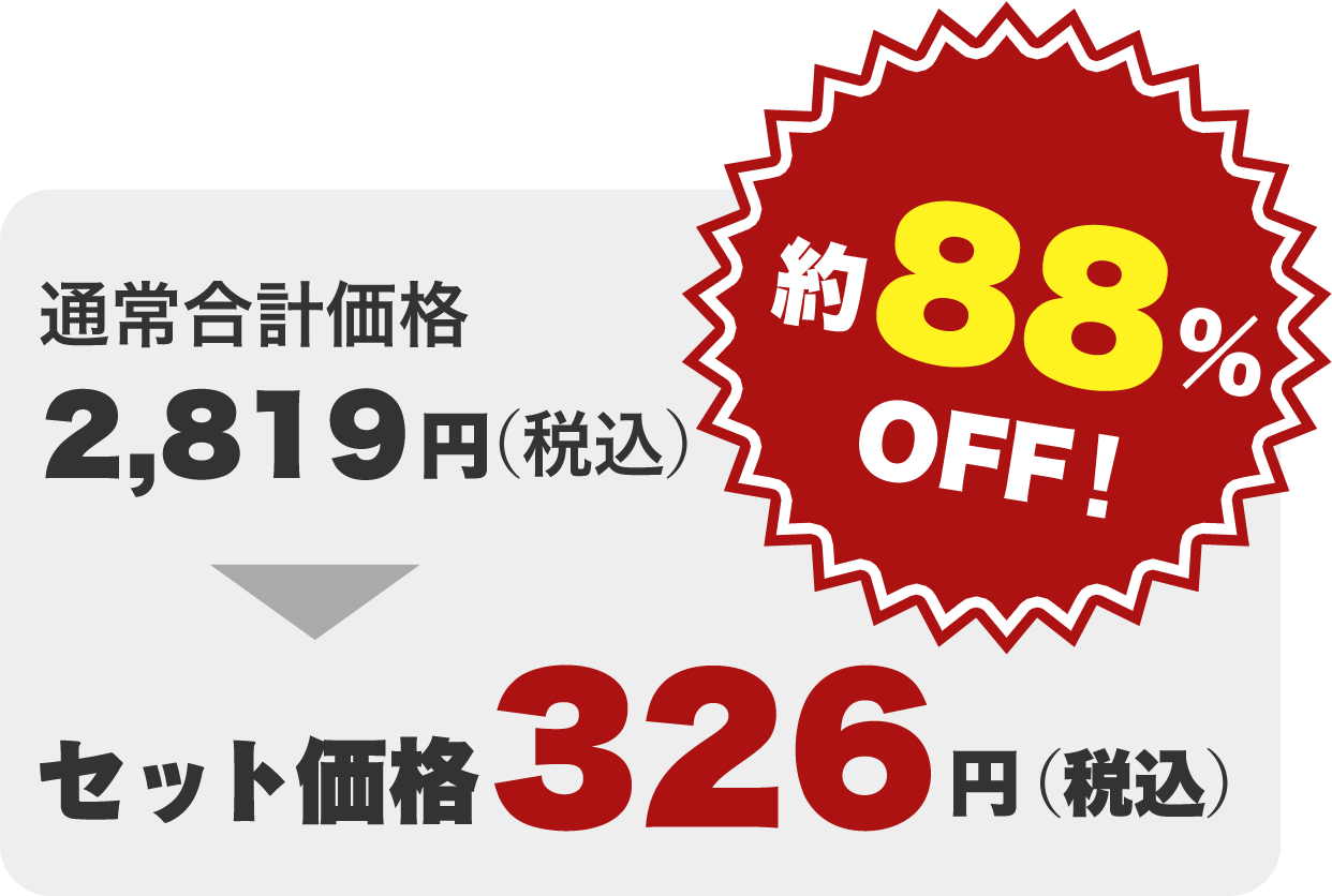 通常合計価格 2,819円(税込)約88%OFF!セット価格326円(税込)